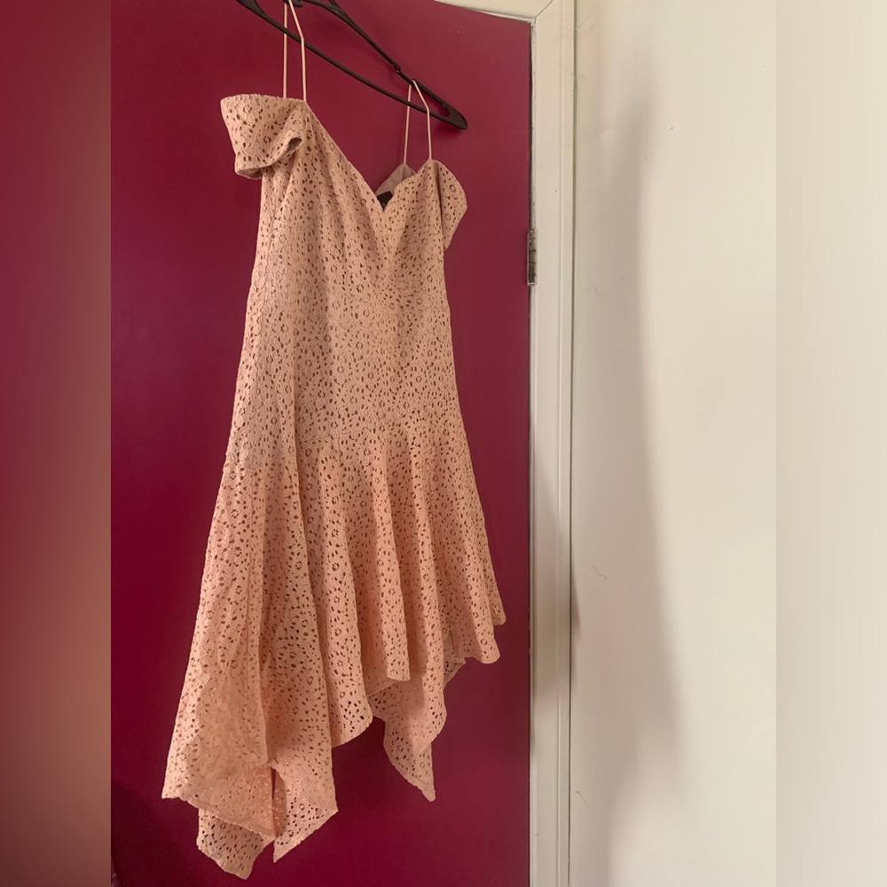Beautiful off the shoulder summer dress! Light baby pink lace
